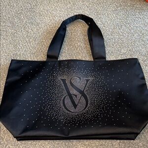 Victoria's Secret Black Tote Bag Durable Fabric Minimalist Design